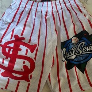 White and Red Striped Cardinals Crisp Baseball Basketball Shorts